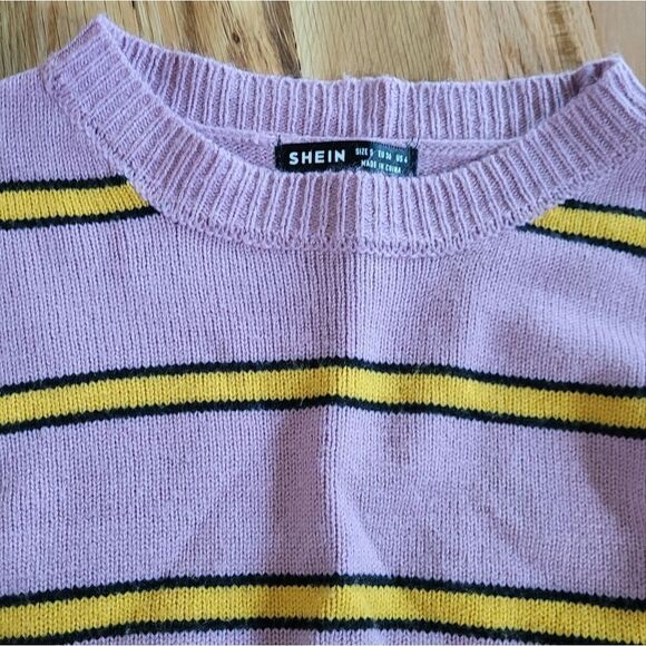 Purple Yellow Striped Crop Sweater Crew Small - Picture 5 of 5